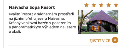 Keňa to nejlepší speciální poznávací zájezd ubytování Naivasha Sopa Resort
