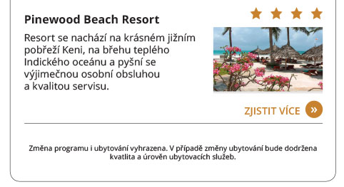 Keňa to nejlepší speciální poznávací zájezd ubytování Pinewood Beach Resort